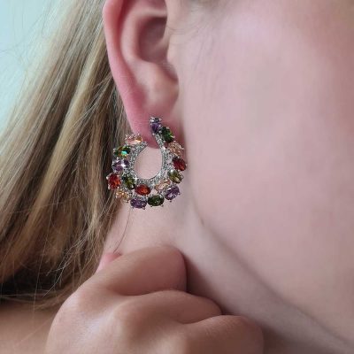 Zilverkleurige Swarovski Regenboog Oorbellen