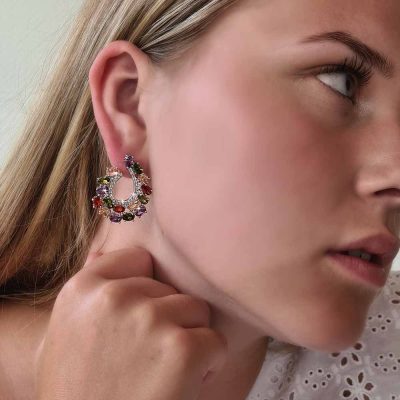 Zilverkleurige Swarovski Regenboog Oorbellen