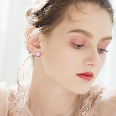 Gold Plated Roze Swarovski Oorbellen