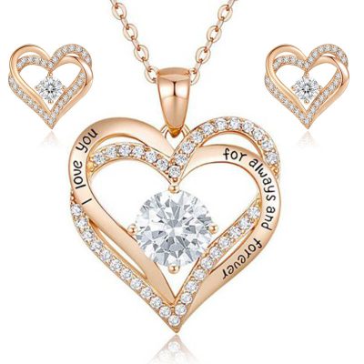 Gold Plated Swarovski hart ketting en oorbellen - populaire sieraden