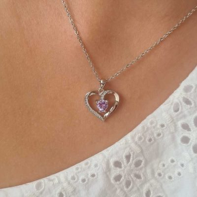 Paarse Swarovski Hartjes Ketting
