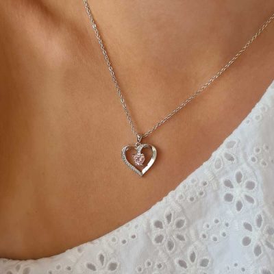 Roze Swarovski Hartjes Ketting