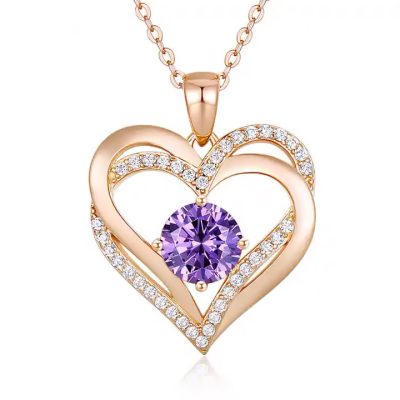 Gold Plated Swarovski hart ketting paars