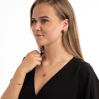 Rode swarovski hart ketting met strass