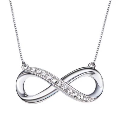 Zilverkleurige infinity ketting met strass