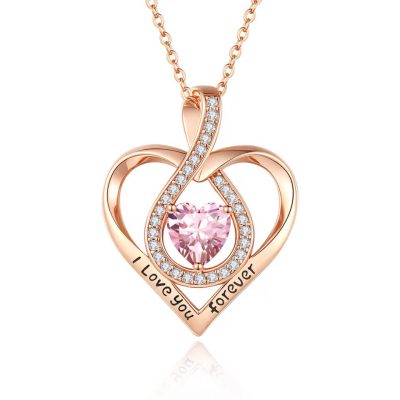 I love you forever ketting met roze Swarovski hartje - Swarovski Dames kettingen