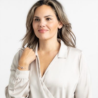 Silver plated armband met hartje en rode Swarovski