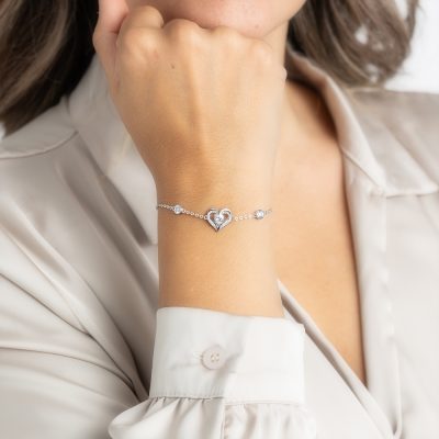 Silver plated armband met hartje en swarovski