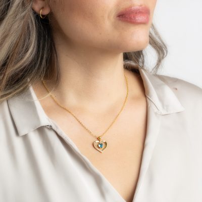 Blauwe Swarovski Hartjes Ketting Gold Plated