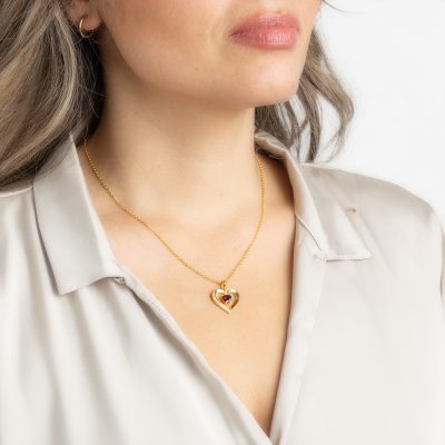 Rode Swarovski Hartjes Ketting Gold Plated