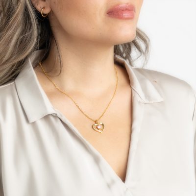 Roze Swarovski Hartjes Ketting Gold Plated