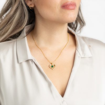 Groene Swarovski Hartjes Ketting Gold Plated