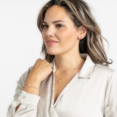 Rosé ketting met Roze swarovski hanger