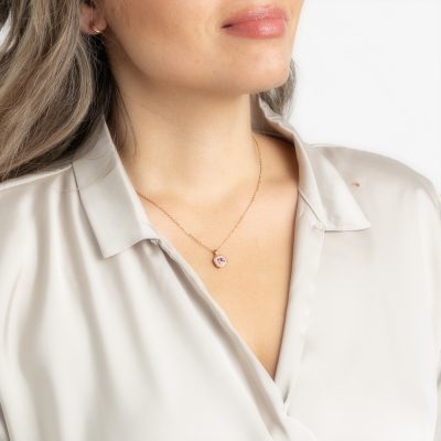 Rosé ketting met Roze swarovski hanger