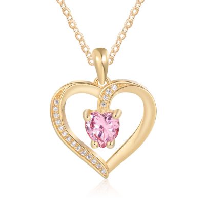 Roze Swarovski Hartjes Ketting Gold Plated